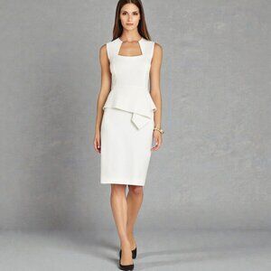 NEW BCBG SIMONE PEPLUM CREPE DRESS OFF WHITE CLASSIC POWER CAREER DRESSY SZ 6